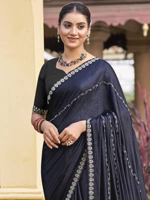 mid night blue shimmer chiffon embellished saree 4