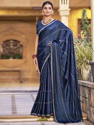 navy blue shimmer chiffon embellished saree 1