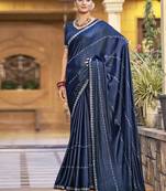navy blue shimmer chiffon embellished saree
