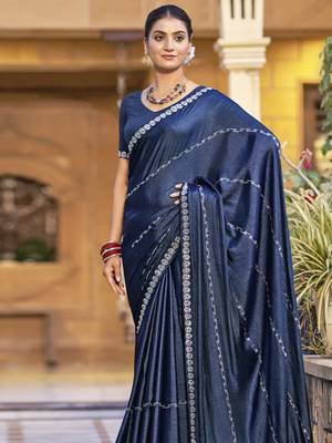 navy blue shimmer chiffon embellished saree 2
