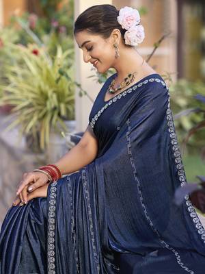 navy blue shimmer chiffon embellished saree 3