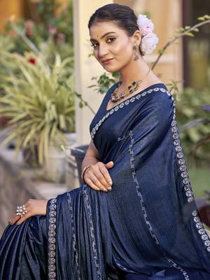 navy blue shimmer chiffon embellished saree 4