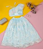 Saka Designs Ethnic Girls Embroidered Mirror Work Sky Blue Lehenga Choli