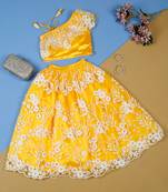Yellow and White Net Lace Kids' Lehenga Choli 