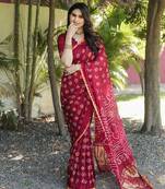  Bandhej Silk With & Zari Weaving Kalash Design Rich Pallu Saree 