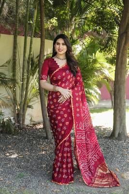  Bandhej Silk With & Zari Weaving Kalash Design Rich Pallu Saree  3