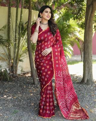  Bandhej Silk With & Zari Weaving Kalash Design Rich Pallu Saree  4