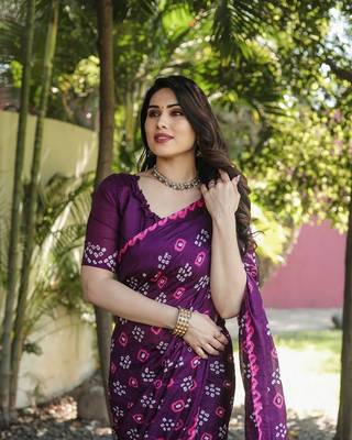  Bandhej Silk With & Zari Weaving Kalash Design Rich Pallu Saree  2