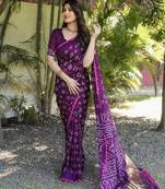  Bandhej Silk With & Zari Weaving Kalash Design Rich Pallu Saree 