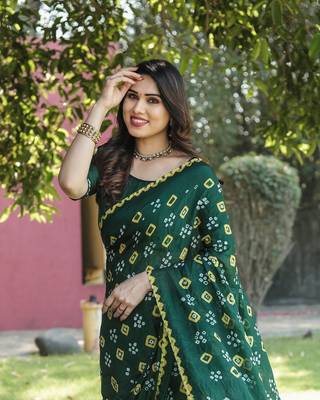  Bandhej Silk With & Zari Weaving Kalash Design Rich Pallu Saree  2