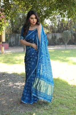  Bandhej Silk With & Zari Weaving Kalash Design Rich Pallu Saree  3