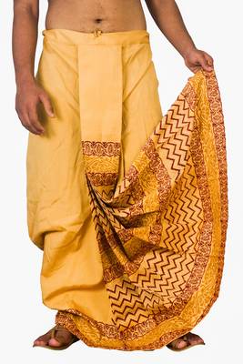 Mustard And Block Print Dupion Silk Dhoti For Men 3