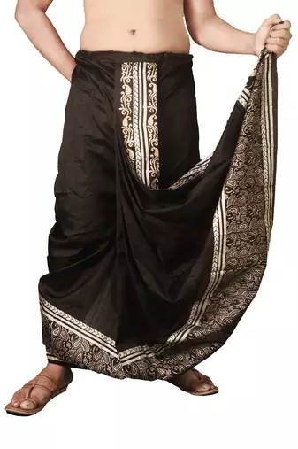 Black Banarasi Silk Printed Men's Dhoti