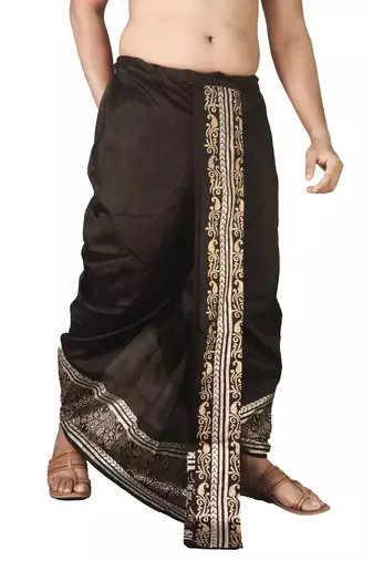 Black Banarasi Silk Printed Men's Dhoti