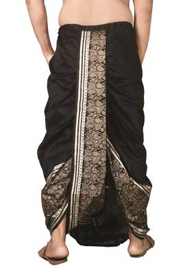 Black Banarasi Silk Printed Men's Dhoti 4