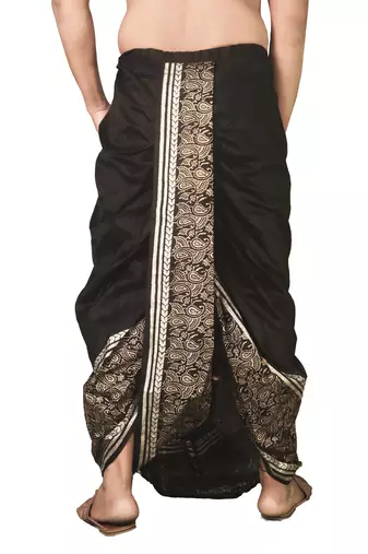 Black Banarasi Silk Printed Men's Dhoti