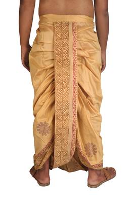 Tasar  Hand Block Print Dupion Silk Dhoti For Men 2