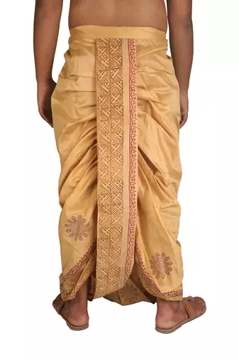 Tasar  Hand Block Print Dupion Silk Dhoti For Men
