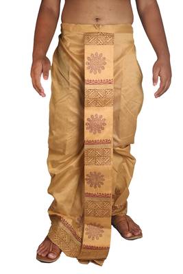 Tasar  Hand Block Print Dupion Silk Dhoti For Men 3