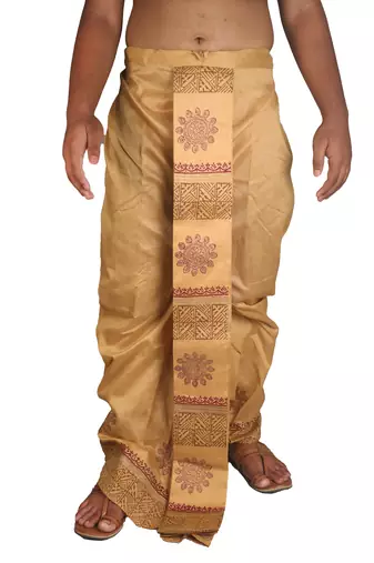 Tasar  Hand Block Print Dupion Silk Dhoti For Men