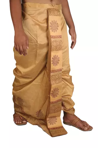 Tasar  Hand Block Print Dupion Silk Dhoti For Men