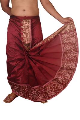 Wine Hand Block Print Dupion Silk Dhoti For Men 2