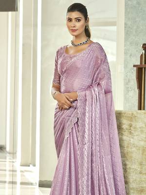purple silk blend embellished saree 4