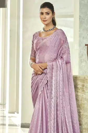 purple silk blend embellished saree