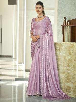 purple silk blend embellished saree 1
