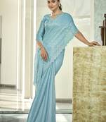 sky blue silk blend embellished saree