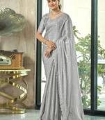 grey silk blend embellished saree