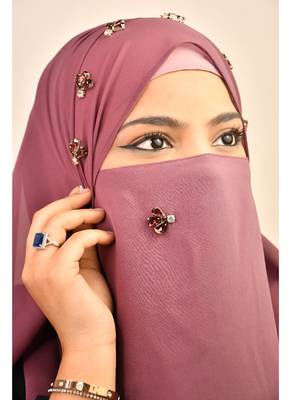 Magenta luxury bridal wedding wear hijab scarf   with stonework 1