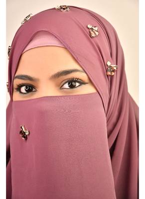 Magenta luxury bridal wedding wear hijab scarf   with stonework 2