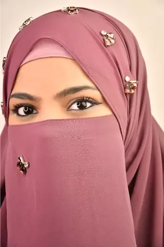 Magenta luxury bridal wedding wear hijab scarf   with stonework