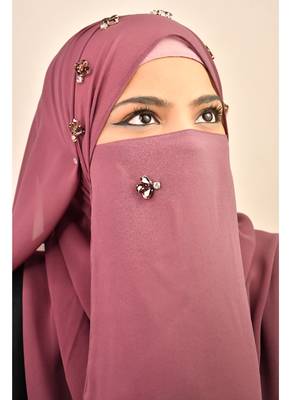Magenta luxury bridal wedding wear hijab scarf   with stonework 5