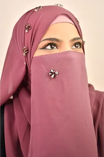 Magenta luxury bridal wedding wear hijab scarf   with stonework