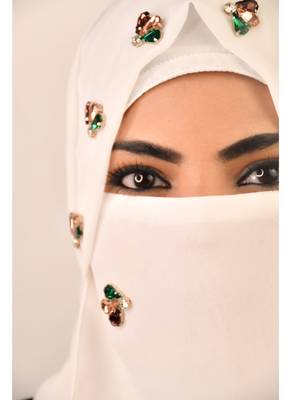 White Bridal Hijab with Stonework 1