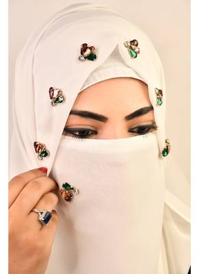 White Bridal Hijab with Stonework 2