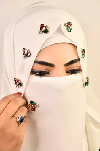 White Bridal Hijab with Stonework
