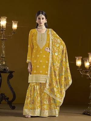 Yellow chinon salwar kameez for festival 1