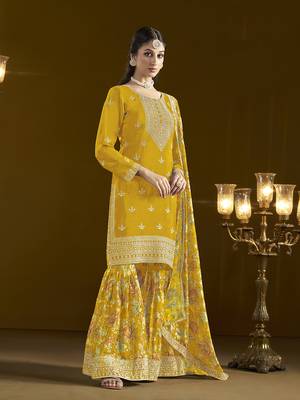 Yellow chinon salwar kameez for festival 3