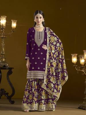 Dark purple chinon trendy salwar kameez  for festival 1