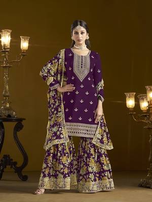 Dark purple chinon trendy salwar kameez  for festival 2
