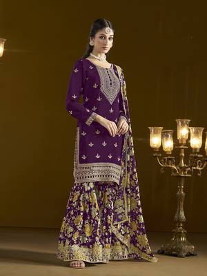 Dark purple chinon trendy salwar kameez  for festival 3