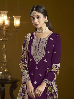 Dark purple chinon trendy salwar kameez  for festival 4