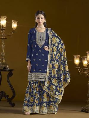 Navy blue chinon trendy salwar kameez  for festival 1