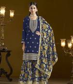 Navy blue chinon trendy salwar kameez  for festival