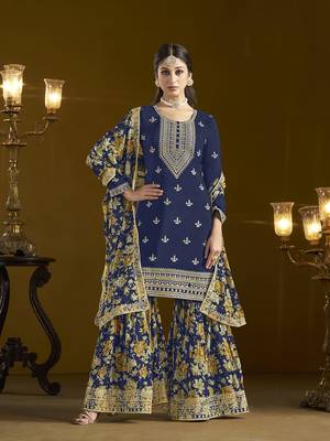 Navy blue chinon trendy salwar kameez  for festival 2