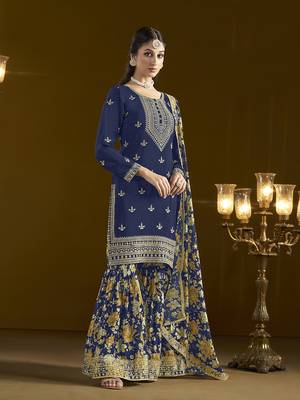 Navy blue chinon trendy salwar kameez  for festival 3