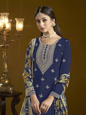 Navy blue chinon trendy salwar kameez  for festival 4